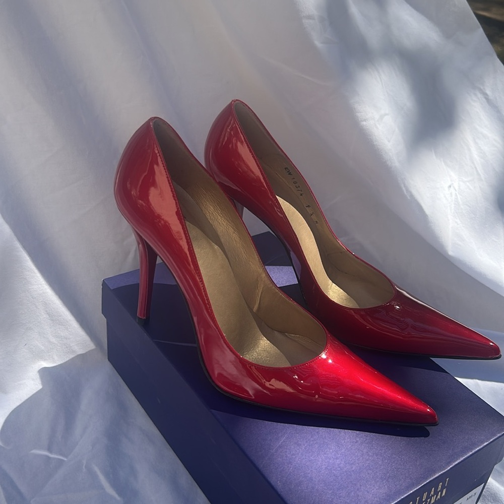 Stuart Weitzman Fever Red Patent Leather Pumps size 9.5 - Picture 4 of 6